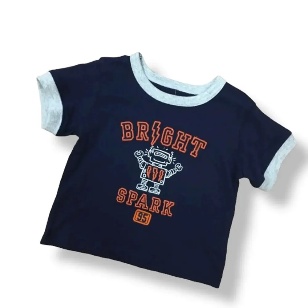 OshKosh B'Gosh Boys Tee‎ Size 3 Mo Bright Spark Navy Blue Gray Orange Robot NEW